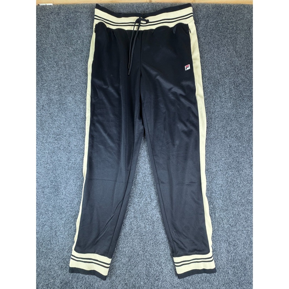 Fila Iconic Settanta Tennis Track Pants Womens 32x29 Black Cream Striped Stretch